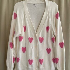 Cato Cream Cardigan with Pink Heart Accents Size L